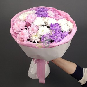 Букет кустовых разноцветных хризантем Скучаю